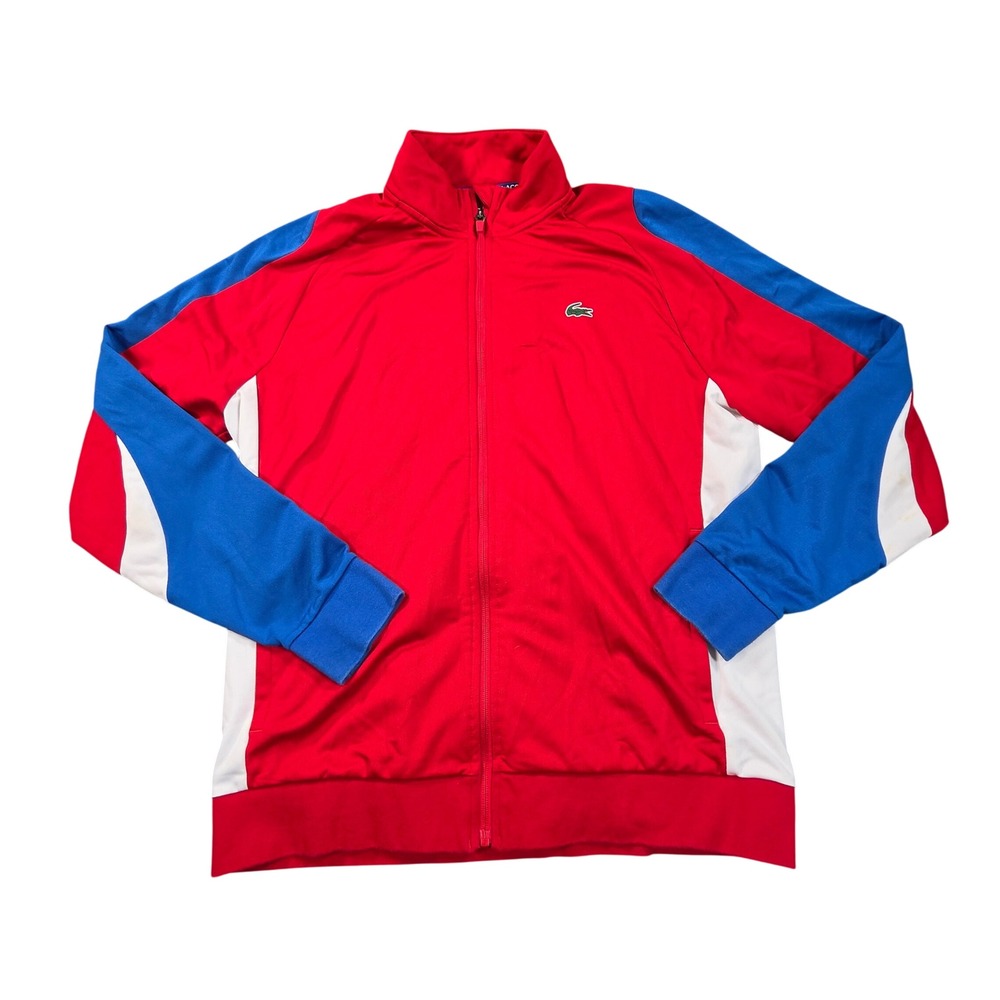 Lacoste Sport Track Jacket Mens US XL FR 6 Red Colorblock Full Zip Classic Fit